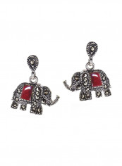925 Sterling Silver Elephant Earrings With Iron Pyrite