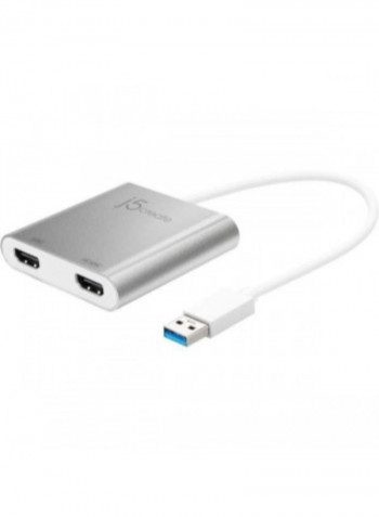 3 Port USB to Dual HDMI Multi-Monitor Adapter White