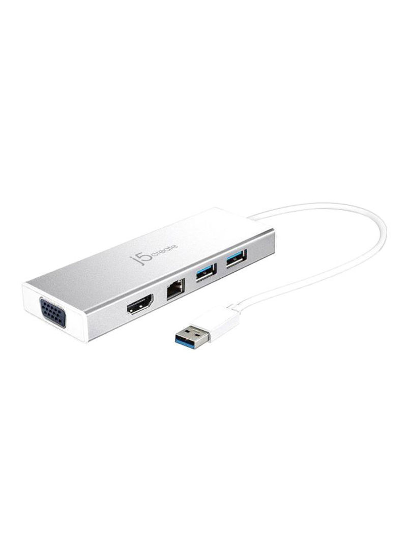 USB 3.0 To VGA/HDMI/Ethernet/USB 3.1 Mini Dock Silver/White