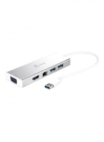 USB 3.0 To VGA/HDMI/Ethernet/USB 3.1 Mini Dock فضي/أبيض