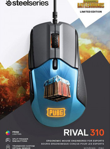 Rival 310 PUBG Edition Gaming Mouse 12.75x7.01x4.19cm Blue/Black/Yellow