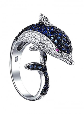 Brass Rhodium Plated Cubic Zirconia Studded Ring Black/Clear/Silver