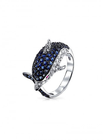 Brass Rhodium Plated Cubic Zirconia Studded Ring Black/Clear/Silver
