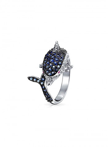 Brass Rhodium Plated Cubic Zirconia Studded Ring Black/Clear/Silver
