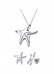 925 Sterling Silver Starfish Shape Pendant Necklace And Stud Earrings Set