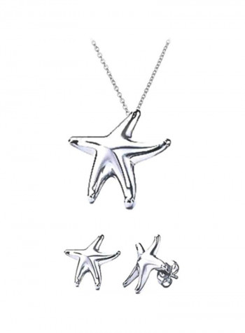 925 Sterling Silver Starfish Shape Pendant Necklace And Stud Earrings Set