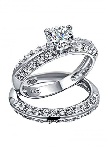 2-Piece 925 Sterling Silver Cubic Zirconia Studded Wedding Ring Set