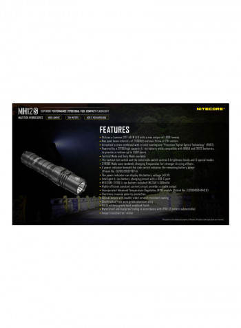 MH12S 1800 Lumen USB-C Rechargeable Flashlight Black 141millimeter
