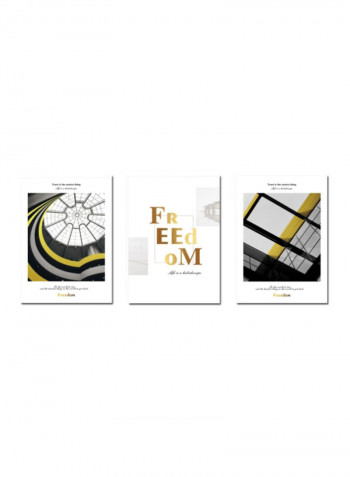 3-Piece Qiangtie Self-Adhesive Wall Sticker Set White/Yellow/Grey 60x90centimeter