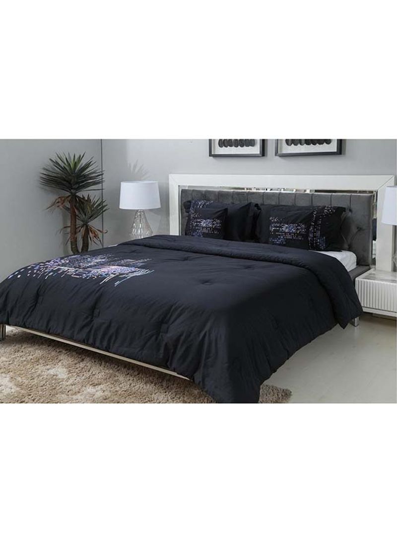 5-Piece Embroidery Comforter Set Cotton Black 220x240cm