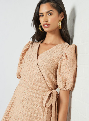Textured Wrap Dress Beige