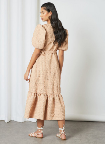 Textured Wrap Dress Beige