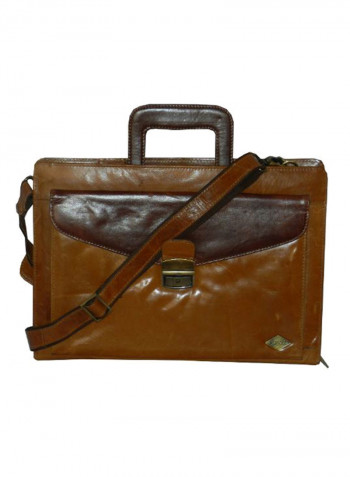 Leather Office Shoulder Bag Brown