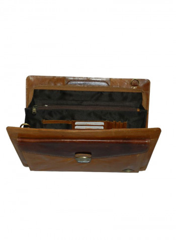 Leather Office Shoulder Bag Brown