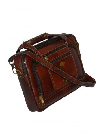 Leather Office Shoulder Bag Burgundy