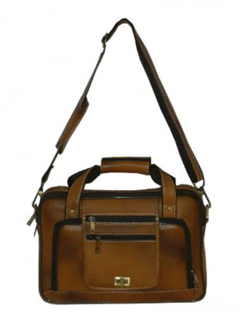Leather Office Shoulder Bag Brown