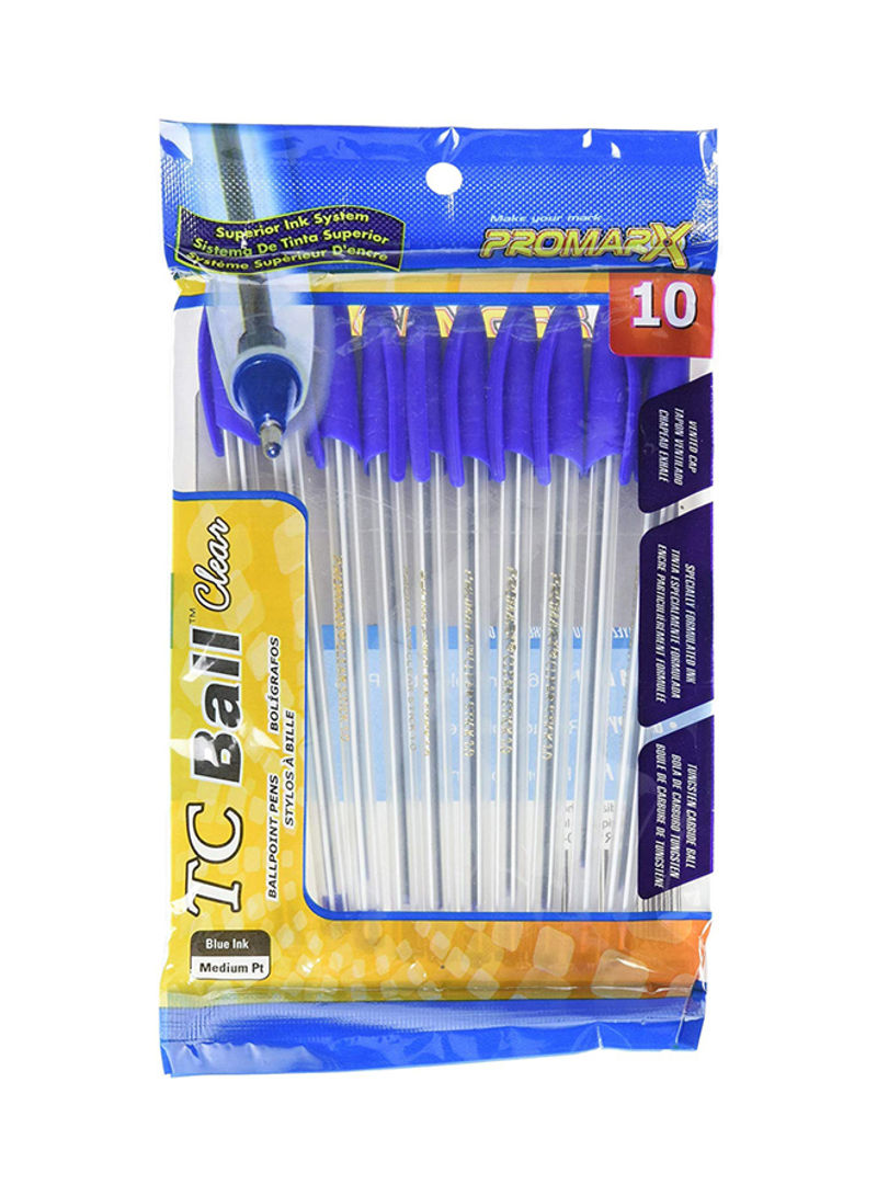 10-Piece Tc Ball Clear Stick Pen