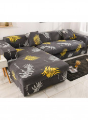 Leaves Pattern Sofa Slipcover Grey/Yellow/White