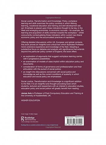 Social Justice, Transformation And Knowledge: Policy, Workplace Learning And Skills Paperback