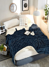 Multifunctional Plaid Pattern Casual Blanket Cotton Blue/White 200x230centimeter