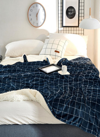 Multifunctional Plaid Pattern Casual Blanket Cotton Blue/White 200x230centimeter
