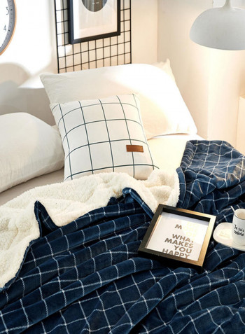 Multifunctional Plaid Pattern Casual Blanket Cotton Blue/White 200x230centimeter