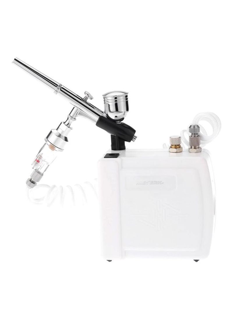 Professional Gravity Feed Dual Action Airbrush Compressor Kit White/Silver/Black 23.5centimeter