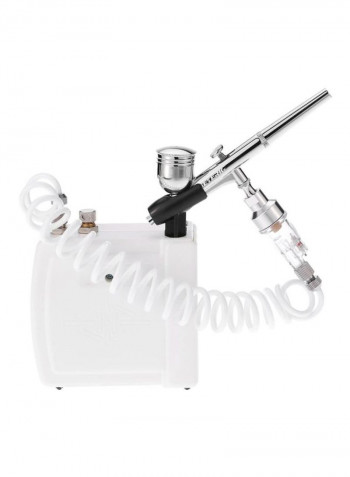 Professional Gravity Feed Dual Action Airbrush Compressor Kit White/Silver/Black 23.5centimeter