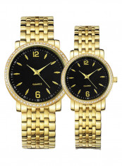2-Piece Stainless Steel Folding Buckle Analog Watch Set 8143