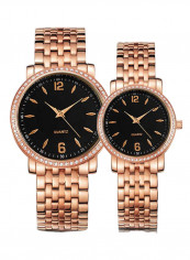 2-Piece Stainless Steel Folding Buckle Analog Watch Set 8145