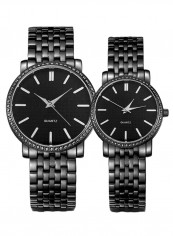 2-Piece Stainless Steel Folding Buckle Analog Watch Set 8146