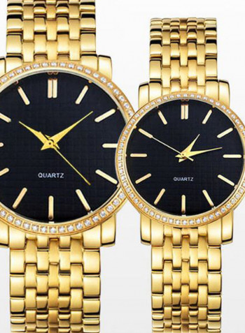 2-Piece Stainless Steel Folding Buckle Analog Watch Set 8147