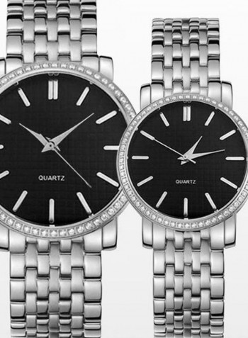 2-Piece Stainless Steel Folding Buckle Analog Watch Set 8148