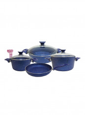 13-Piece Tyrkish Granite Cookware Set With 6-pcs Service Set Blue 8kg