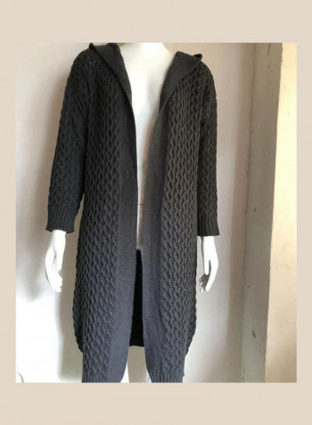 Knitted Hooded Cardigan Grey