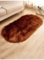 Oval Shape Soft Fluffy Area Rug Brown 80x120centimeter
