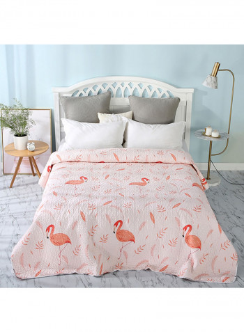 Floral Pattern Flannel Blanket Cotton Orange/White 150x200centimeter