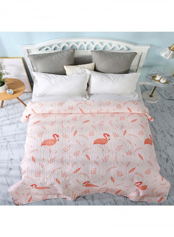 Floral Pattern Flannel Blanket Cotton Orange/White 150x200centimeter