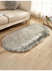 Oval Shape Soft Fluffy Area Rug Grey 80x120centimeter