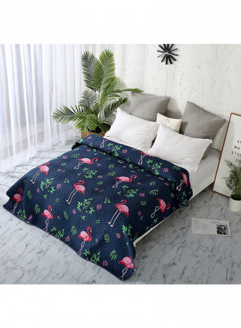 Soft Floral Printed Bed Blanket Cotton Blue 200x220centimeter
