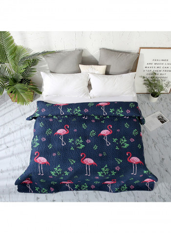 Soft Floral Printed Bed Blanket Cotton Blue 200x220centimeter
