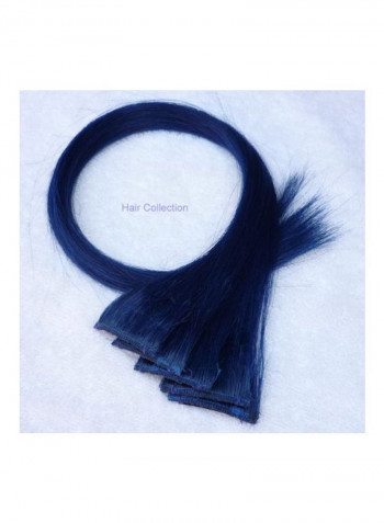5-Piece Human Hair Clip On Extensions Set Blue