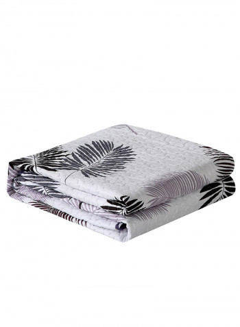 Soft Leaf Printed Bed Blanket Cotton White 200x220centimeter