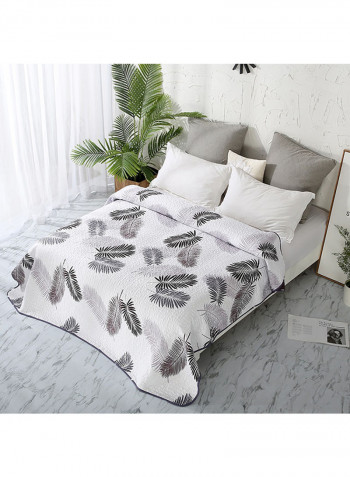 Soft Leaf Printed Bed Blanket Cotton White 200x220centimeter