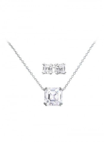 925 Sterling Silver Cubic Zirconia Studded Necklace With Earrings Set