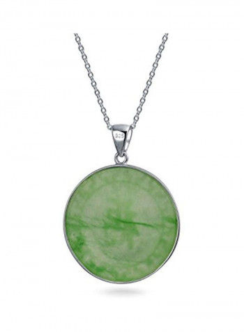 925 Sterling Silver Jade Studded Chinese Fortune Designed Pendant Necklace
