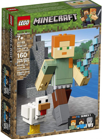 160-Piece Minecraft Alex Bigfig With Chicken Building Kit