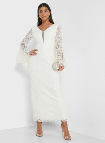Lace Detail Midi Dress White