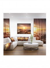 Beautiful Sunset Over Rocky Beach Canvas Wall Art Brown 20 x 12inch