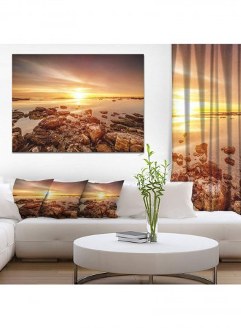 Beautiful Sunset Over Rocky Beach Canvas Wall Art Brown 20 x 12inch